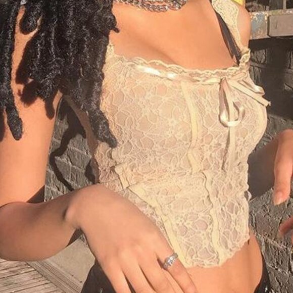 Vintage Inspired Sheer Lace Bustier Tank Top 3P [Brown/Black/Beige] - Picture 12 of 13